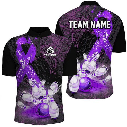 Cornbee Bowling Breast Cancer Awareness Purple Personalized Name And Team Name Polo Shirt