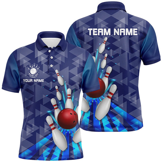 Cornbee Bowling Blue Light Triangle Pattern Personalized Name And Team Name Polo Shirt