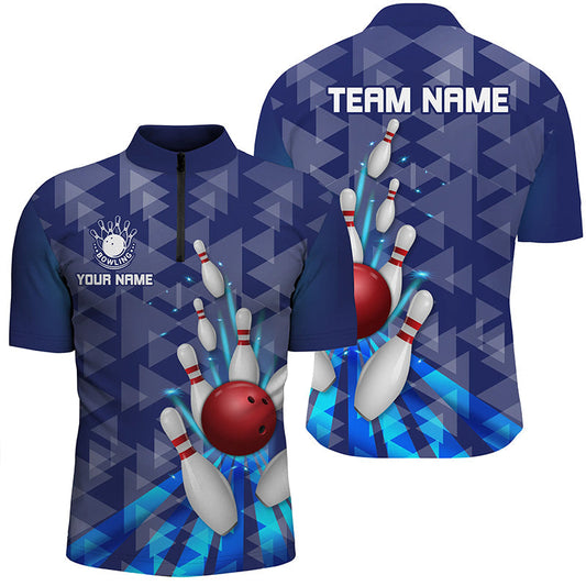 Cornbee Bowling Blue Light Triangle Pattern Personalized Name And Team Name Polo Shirt