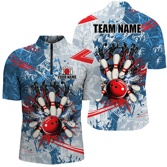 Cornbee Bowling Blue Camo Personalized Name And Team Name Polo Shirt