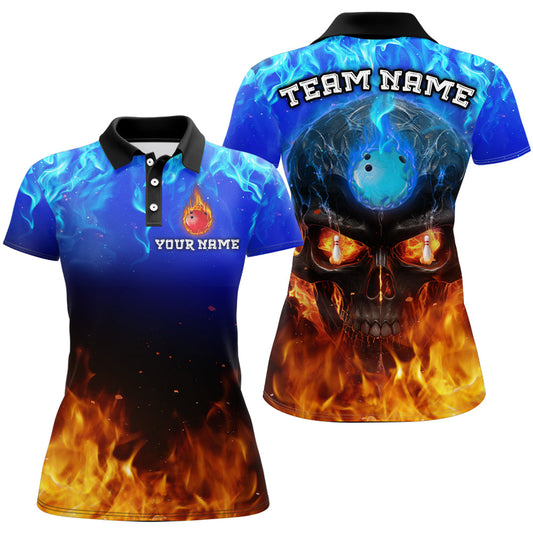 Cornbee Bowling Flame Skull Personalized Name And Team Name Polo Shirt