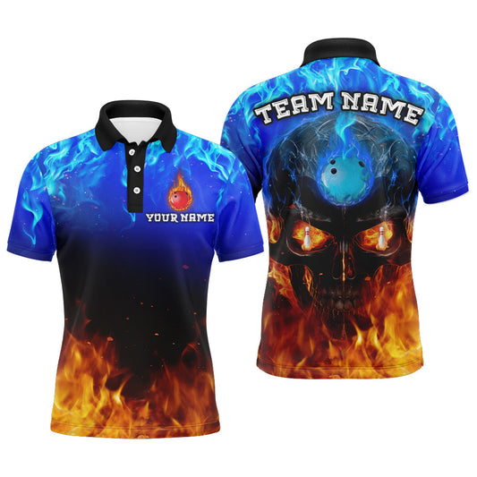 Cornbee Bowling Flame Skull Personalized Name And Team Name Polo Shirt