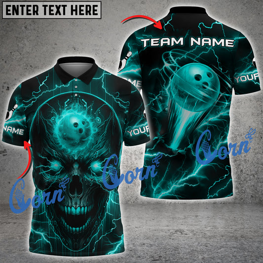 Cornbee Bowling Skull Multicolor Option Customized Name, Team Name 3D Shirt (4 Colors)