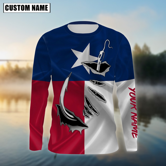 Cornbee Fishing Texas Flag Jersey Sport Pattern Sun Protection Personalized Name 3D Shirt