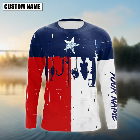 Cornbee Fishing Texas Flag Jersey Sport Pattern Sun Protection Personalized Name 3D Shirt