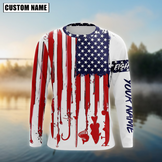 Cornbee Fishing American Flag Jersey Sport Pattern Sun Protection Personalized Name 3D Shirt