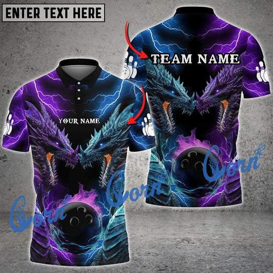 Cornbee Bowling Dragon Multicolor Option Customized Name, Team Name 3D Shirt (4 Colors)