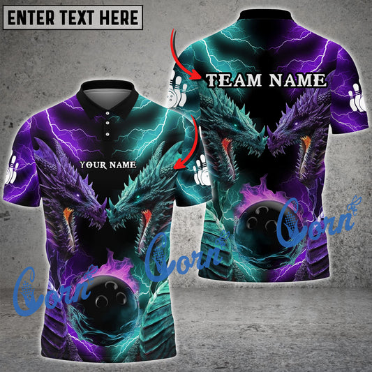 Cornbee Bowling Dragon Multicolor Option Customized Name, Team Name 3D Shirt (4 Colors)