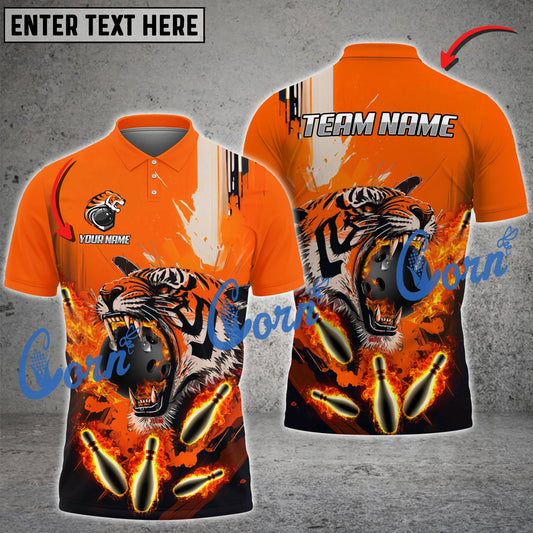 Cornbee Bowling Tiger Multicolor Option Customized Name, Team Name 3D Shirt (4 Colors)