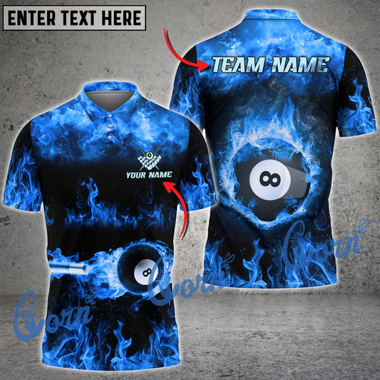 Cornbee Billiard Flame Pattern Personalized Name And Team Name 3D Polo Shirt