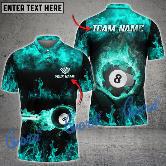 Cornbee Billiard Flame Pattern Personalized Name And Team Name 3D Polo Shirt