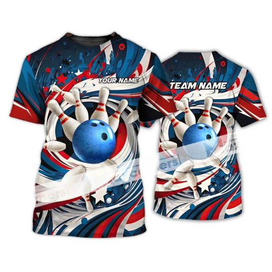 Cornbee Bowling Ball & Pins Blue Sport Jersey Multicolor Option Customized Name, Team Name 3D Polo Shirt