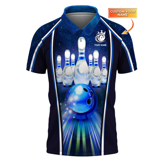 Cornbee Custom Name Bowling Sport Blue Galaxy 3D Unisex Shirt