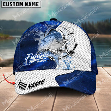 Cornbee Mahi-Mahi Fishing Dark Blue Pattern Personalized Name Metal Pattern 3D Classic Cap