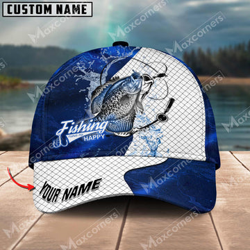 Cornbee Crappie Fishing Dark Blue Pattern Personalized Name Metal Pattern 3D Classic Cap
