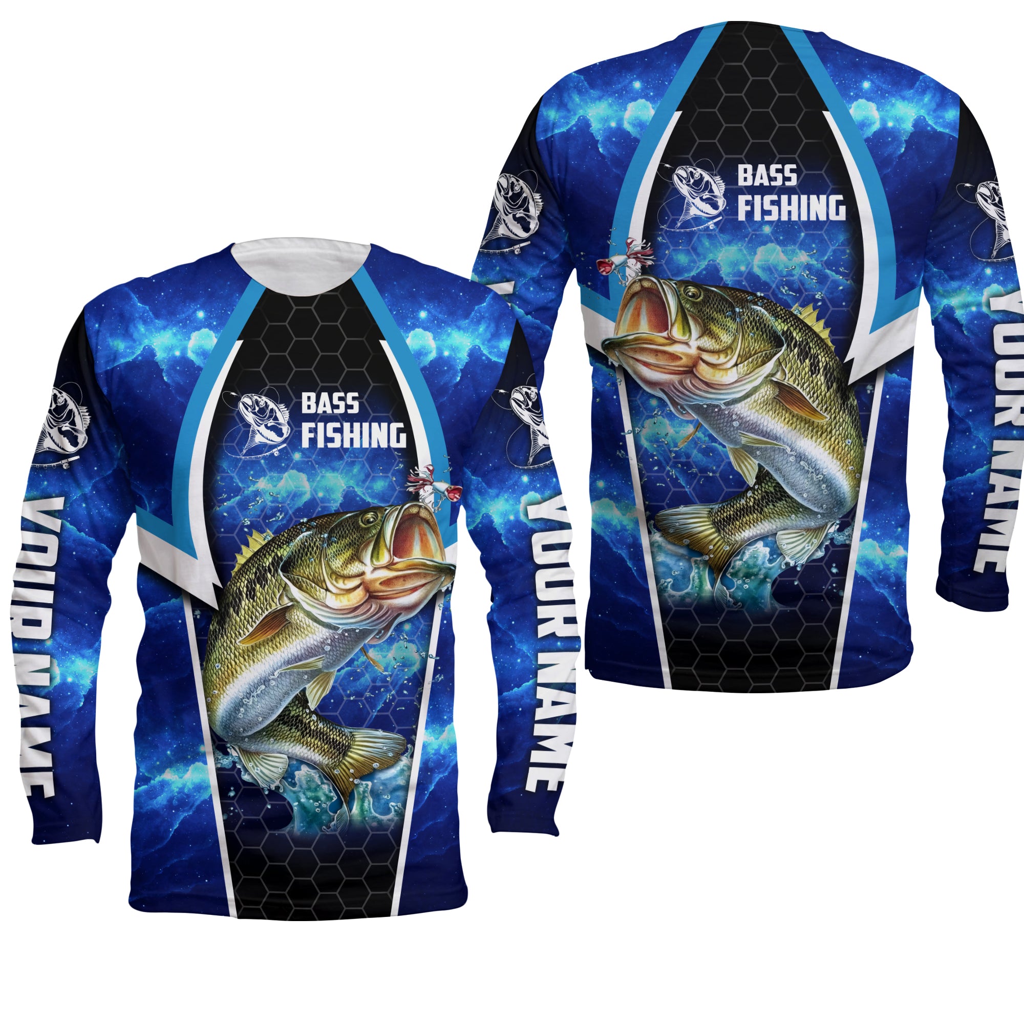 Bass Fishing Blue Galaxy Custom Long Sleeve performance Fishing shirts -  CornBee