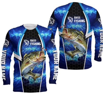 Bass Fishing Blue Galaxy Custom Long Sleeve performance Fishing shirts, personalized Bass Fishing jerseys Cornbee