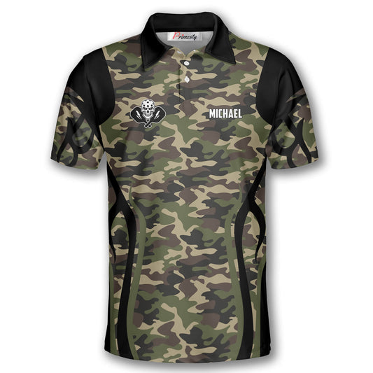 Cornbee Personalized Name and Team name Camo Skull Pickleball 3D Polo Shirt