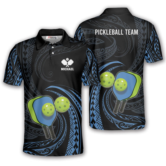 Cornbee Personalized Name and Team name Just Dink Blue Tribal Pickleball 3D Polo Shirt