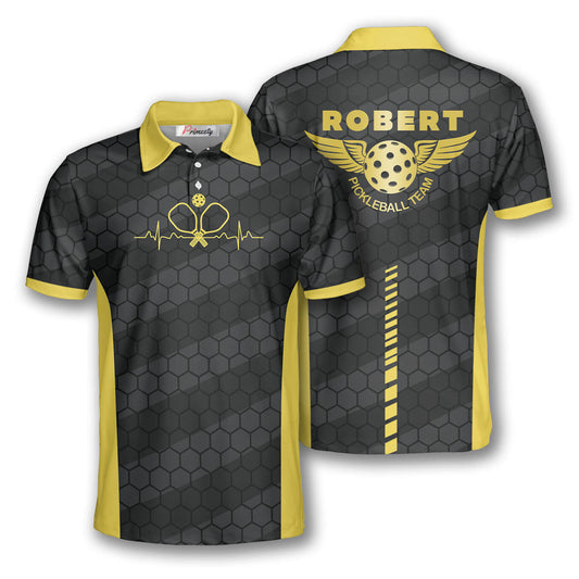 Cornbee Personalized Name and Team name Heartbeat Honeycomb Pattern Pickleball 3D Polo Shirt