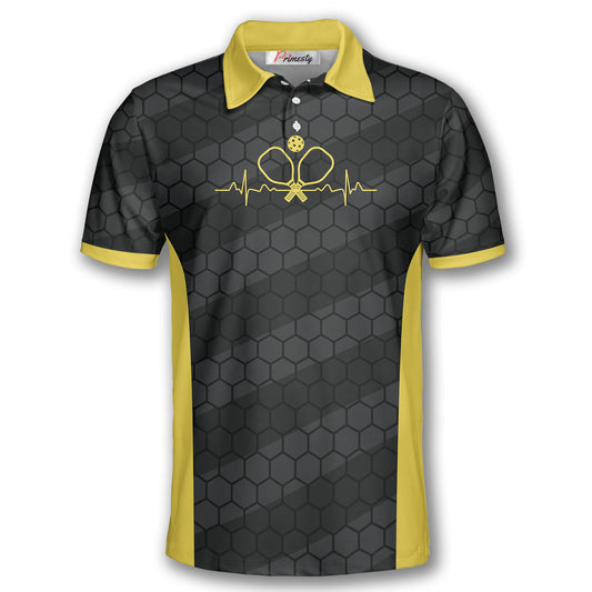 Cornbee Personalized Name and Team name Heartbeat Honeycomb Pattern Pickleball 3D Polo Shirt