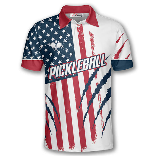 Cornbee Personalized Name and Team name Eagle Scratches American Flag Pickleball 3D Polo Shirt