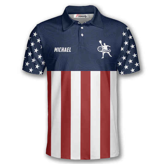 Cornbee Personalized Name and Team name Emblem American Flag Navy Pickleball 3D Polo Shirt