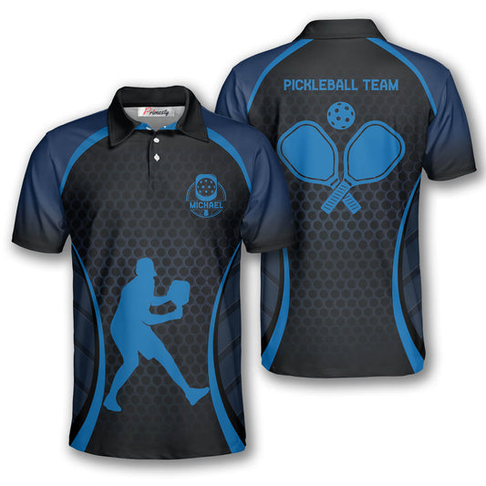 Cornbee Personalized Name and Team name Blue Honeycomb Custom Pickleball 3D Polo Shirt