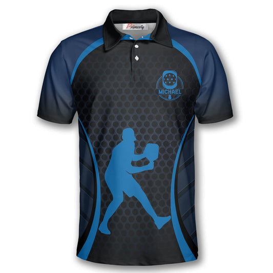 Cornbee Personalized Name and Team name Blue Honeycomb Custom Pickleball 3D Polo Shirt