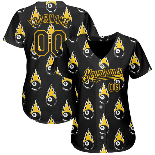 Cornbee Personalized Text And Number Billiard Black 3D Pattern Baseball Jersey Shirt