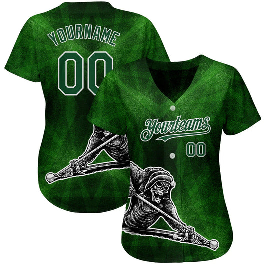 Cornbee Personalized Text And Number Billiard Green Skull 3D Pattern Baseball Jersey Shirt