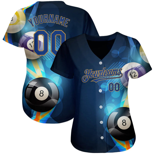 Cornbee Personalized Text And Number Billiard Blue Sea 3D Pattern Baseball Jersey Shirt