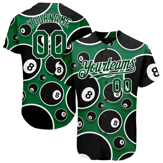 Cornbee Personalized Text And Number Billiard Black Green 3D Pattern Baseball Jersey Shirt