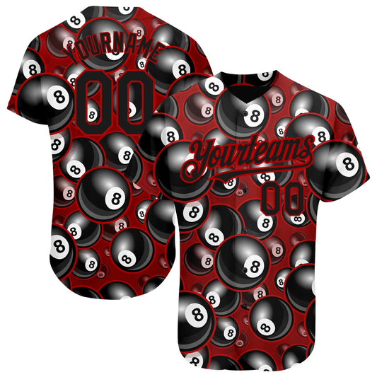 Cornbee Personalized Text And Number Billiard Ball 8 Red Black 3D Pattern Baseball Jersey Shirt