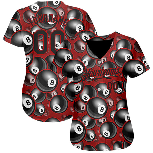 Cornbee Personalized Text And Number Billiard Ball 8 Red Black 3D Pattern Baseball Jersey Shirt