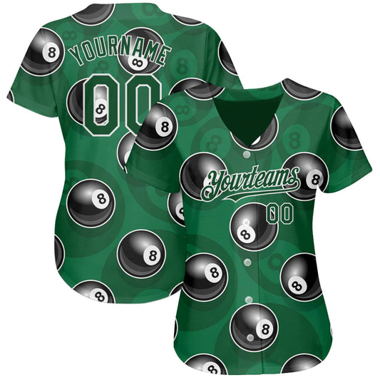 Cornbee Personalized Text And Number Billiard Green Black 3D Pattern Baseball Jersey Shirt