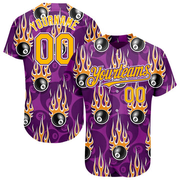 Cornbee Personalized Text And Number Billiard Purple 3D Pattern Baseball Jersey Shirt