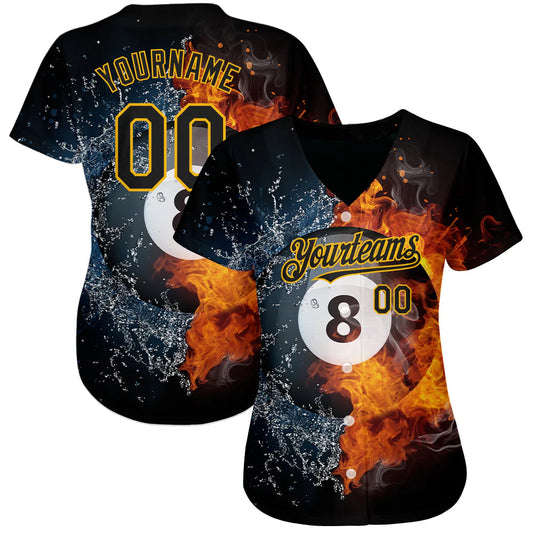 Cornbee Personalized Text And Number Billiard Fire And Water 3D Pattern Baseball Jersey Shirt