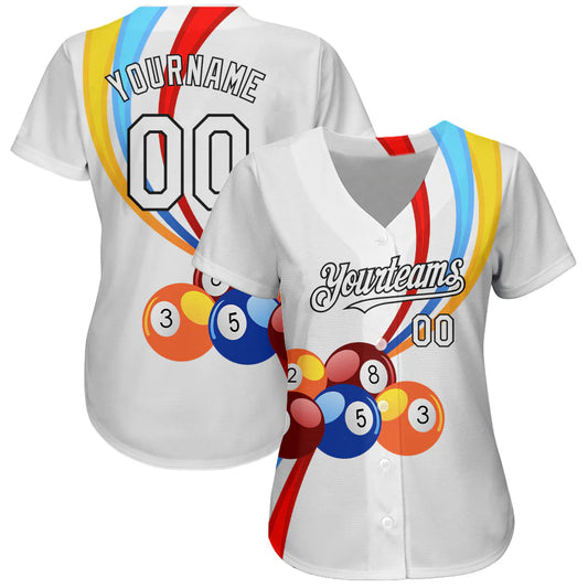 Cornbee Personalized Text And Number Billiard White 3D Pattern Baseball Jersey Shirt