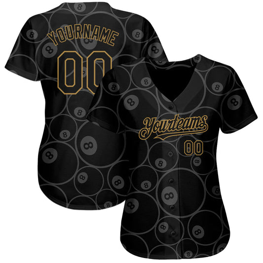 Cornbee Personalized Text And Number Billiard 8 Gold Black 3D Pattern Baseball Jersey Shirt