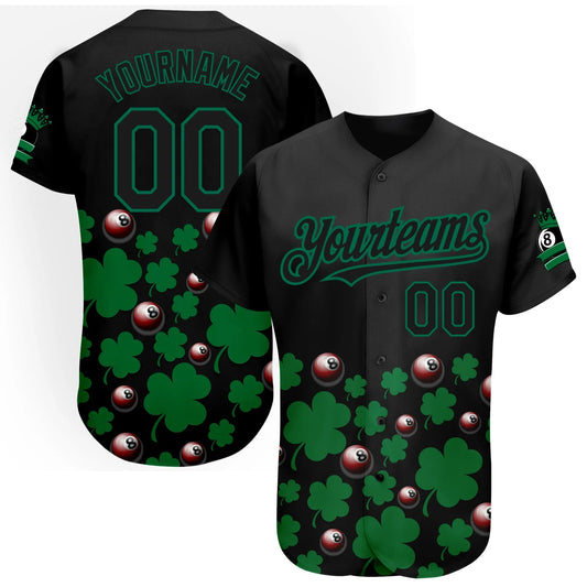 Cornbee Personalized Text And Number Billiard 8 Shamrock 3D Pattern Baseball Jersey Shirt