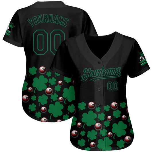 Cornbee Personalized Text And Number Billiard 8 Shamrock 3D Pattern Baseball Jersey Shirt