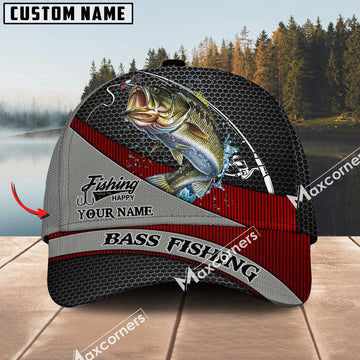 Cornbee Bass Fishing Personalized Name Metal Pattern 3D Classic Cap