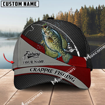Cornbee Crappie Fishing Personalized Name Metal Pattern 3D Classic Cap