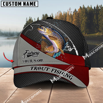 Cornbee Trout Fishing Personalized Name Metal Pattern 3D Classic Cap