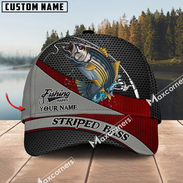Cornbee Striped Bass Fishing Personalized Name Metal Pattern 3D Classic Cap