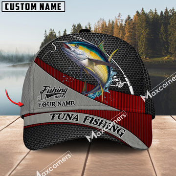 Cornbee Tuna Fishing Personalized Name Metal Pattern 3D Classic Cap