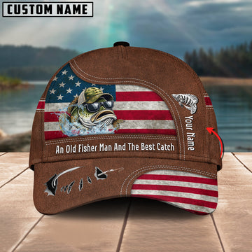Cornbee Crappie Fishing US Flag Personalized Name Blue 3D Classic Cap