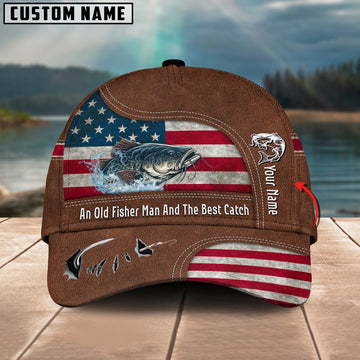 Cornbee Catfish Fishing US Flag Personalized Name Blue 3D Classic Cap