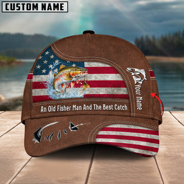 Cornbee Trout Fishing US Flag Personalized Name Blue 3D Classic Cap